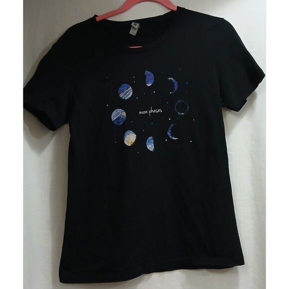 Moon Phases Cute Short Sleeve T-Shirt Graphic Print Women's Large 100% Cotton - Picture 1 of 5